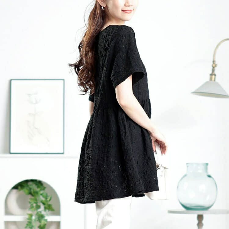 大きいサイズ レディース ポコポコ花柄ペプラムチュニック　cpdai-659772【メール便可】