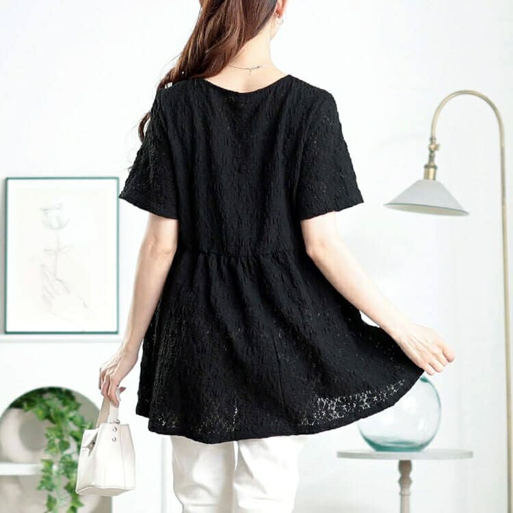 大きいサイズ レディース ポコポコ花柄ペプラムチュニック　cpdai-659772【メール便可】