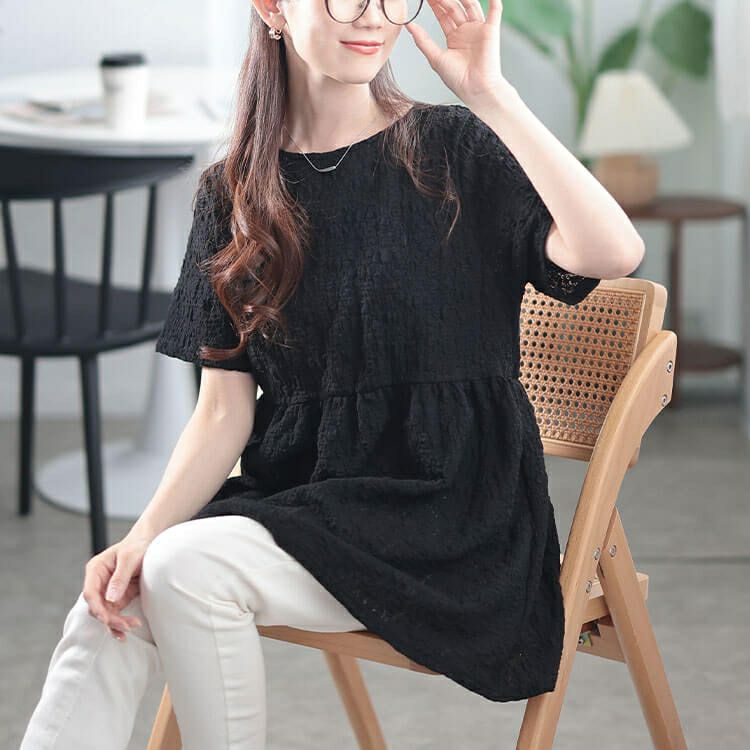 大きいサイズ レディース ポコポコ花柄ペプラムチュニック　cpdai-659772【メール便可】