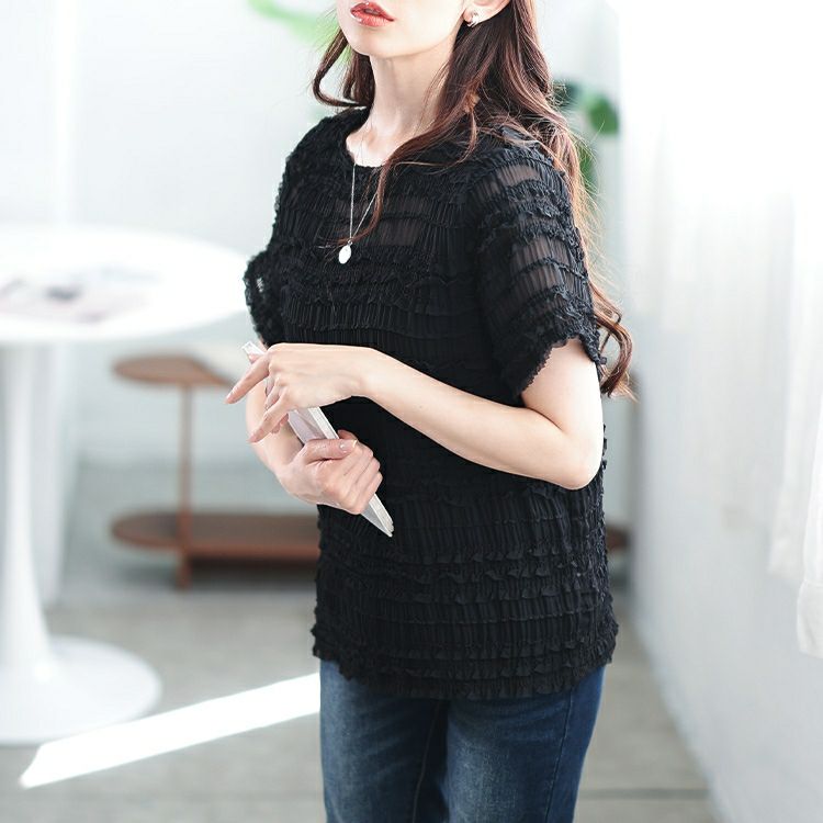 大きいサイズ レディース シフォンシャーリングプルオーバー　cpdai-659771【メール便可】