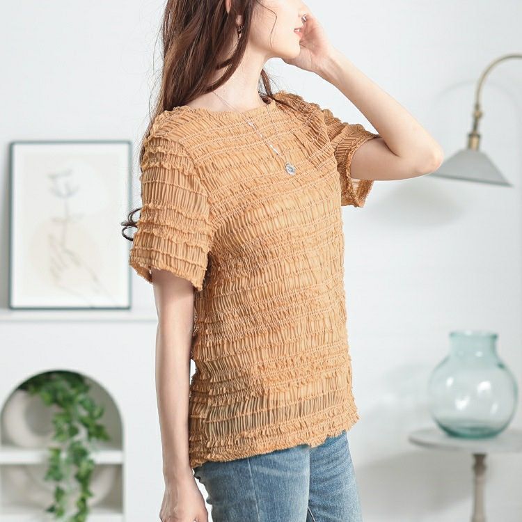 大きいサイズ レディース シフォンシャーリングプルオーバー　cpdai-659771【メール便可】