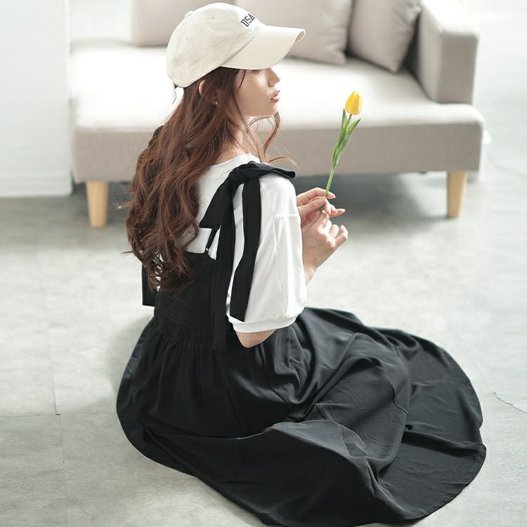 大きいサイズ レディース 取り外し肩リボン楊柳キャミワンピース　maru-30150