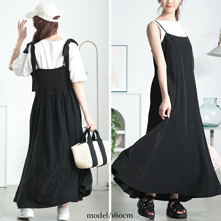 大きいサイズ レディース 取り外し肩リボン楊柳キャミワンピース　maru-30150