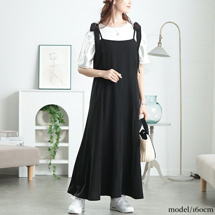 大きいサイズ レディース 取り外し肩リボン楊柳キャミワンピース　maru-30150