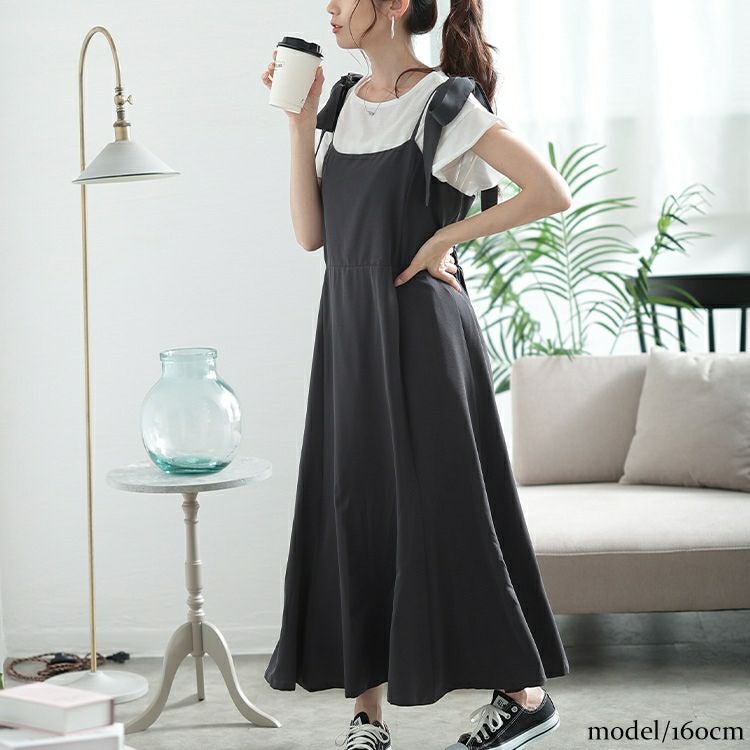 大きいサイズ レディース 取り外し肩リボン楊柳キャミワンピース　maru-30150