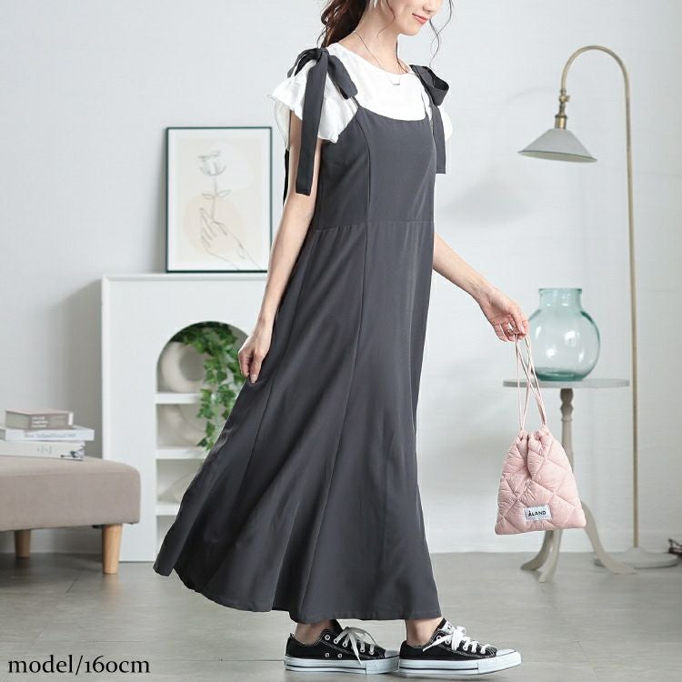 大きいサイズ レディース 取り外し肩リボン楊柳キャミワンピース　maru-30150