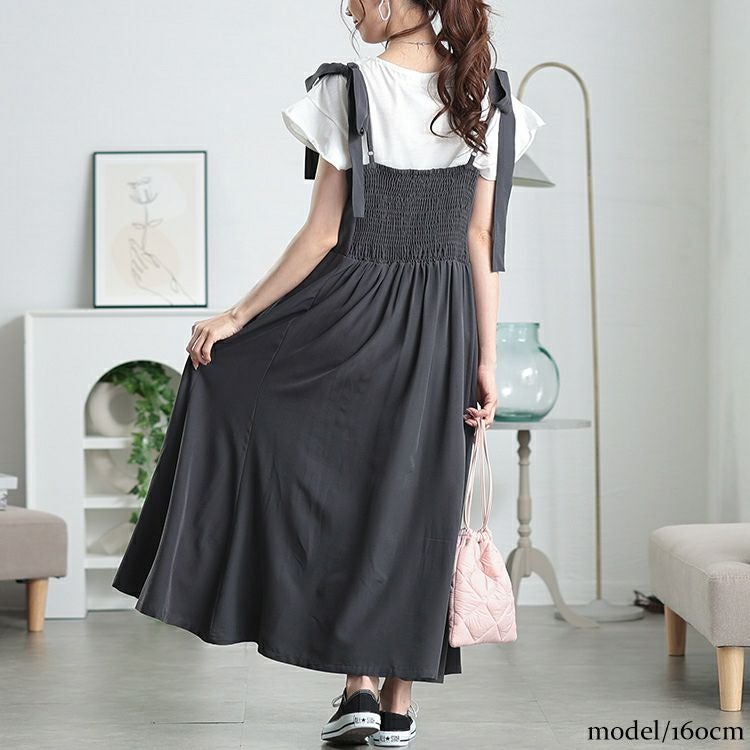 大きいサイズ レディース 取り外し肩リボン楊柳キャミワンピース　maru-30150