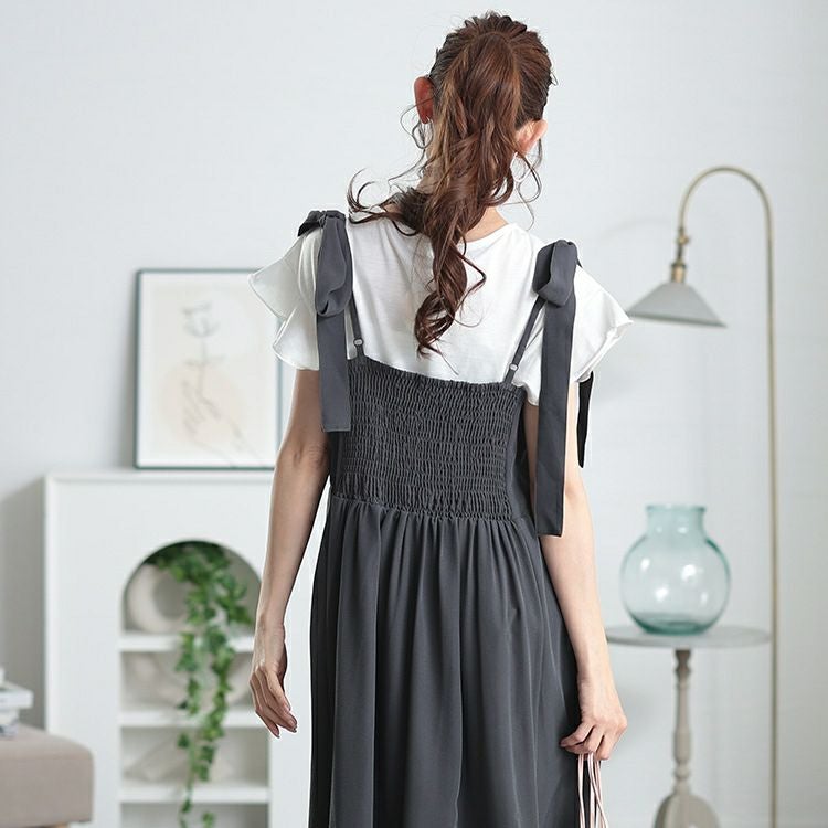 大きいサイズ レディース 取り外し肩リボン楊柳キャミワンピース　maru-30150