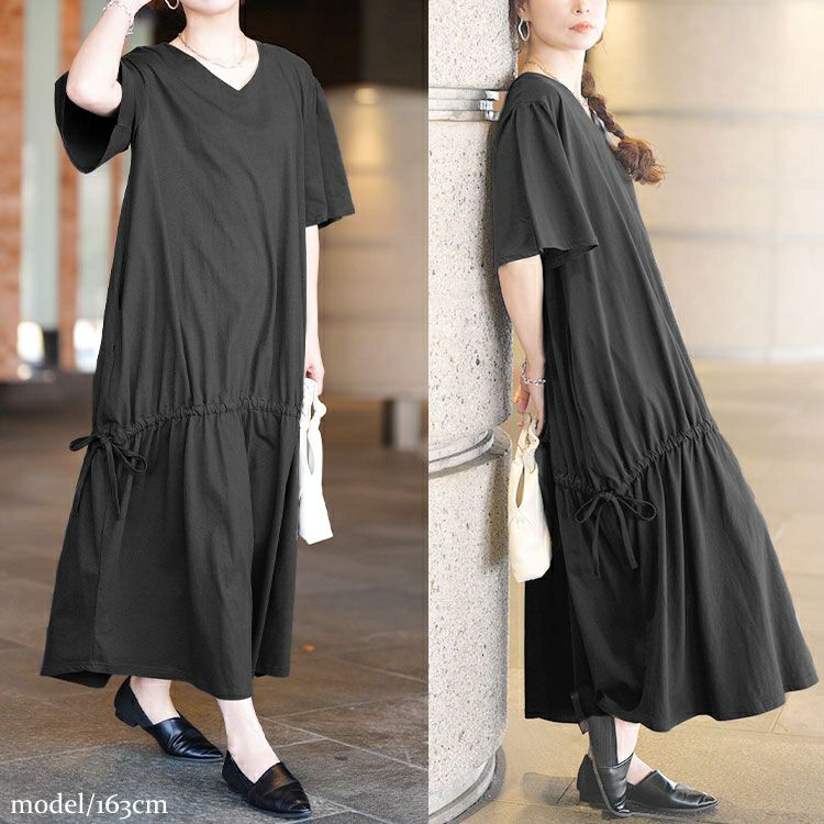 大きいサイズ レディース ドロストマーメイドコットンワンピース　wk-0518