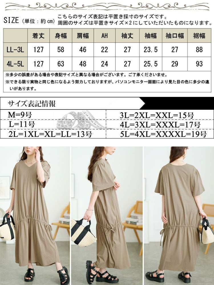 大きいサイズ レディース ドロストマーメイドコットンワンピース　wk-0518