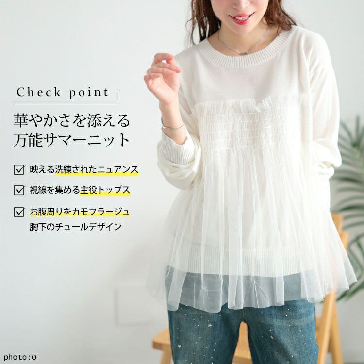 大きいサイズ レディース ビスチェ風チュールドッキングサマーニット　sum-0004