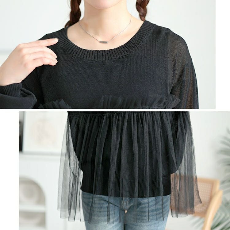 大きいサイズ レディース ビスチェ風チュールドッキングサマーニット　sum-0004