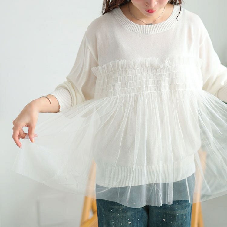 大きいサイズ レディース ビスチェ風チュールドッキングサマーニット　sum-0004