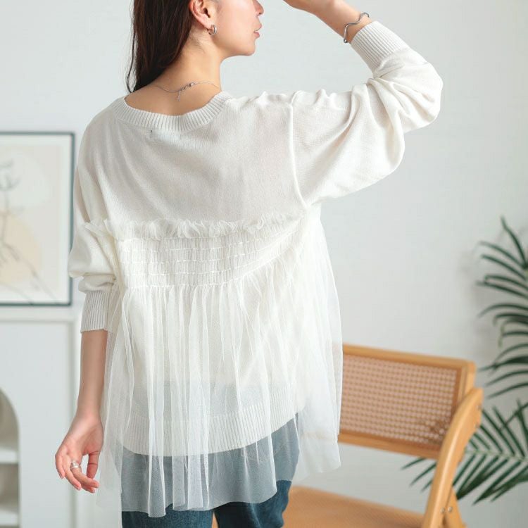 大きいサイズ レディース ビスチェ風チュールドッキングサマーニット　sum-0004