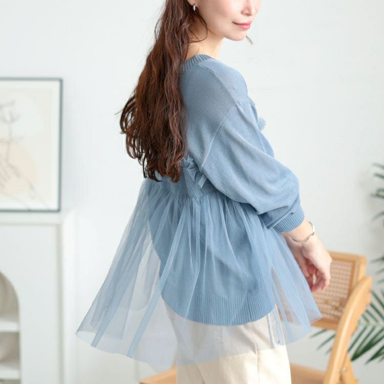 大きいサイズ レディース ビスチェ風チュールドッキングサマーニット　sum-0004