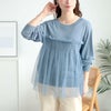 大きいサイズ レディース ビスチェ風チュールドッキングサマーニット　sum-0004 ブルーグレー