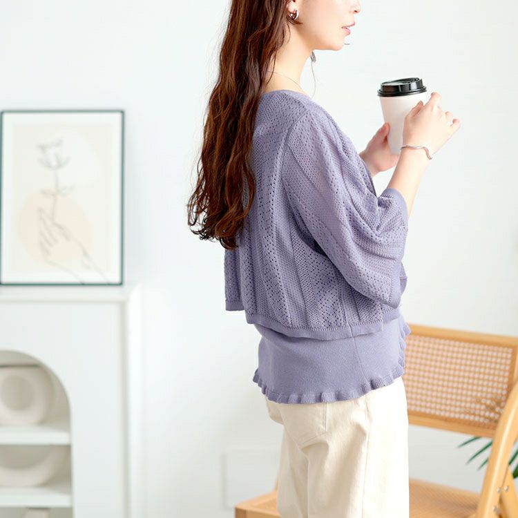 大きいサイズ レディース 透かし編みボレロ＆ショート丈キャミセット　sum-0003