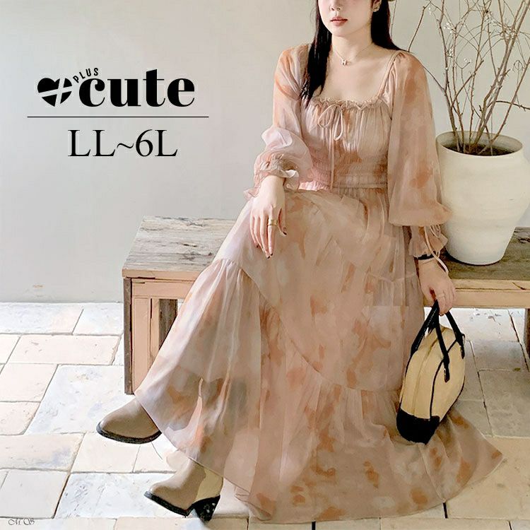 大きいサイズ レディース タイダイ柄スクエアネックティアードワンピース　goldy-1677