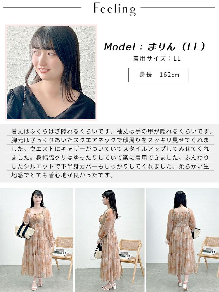 大きいサイズ レディース タイダイ柄スクエアネックティアードワンピース　goldy-1677