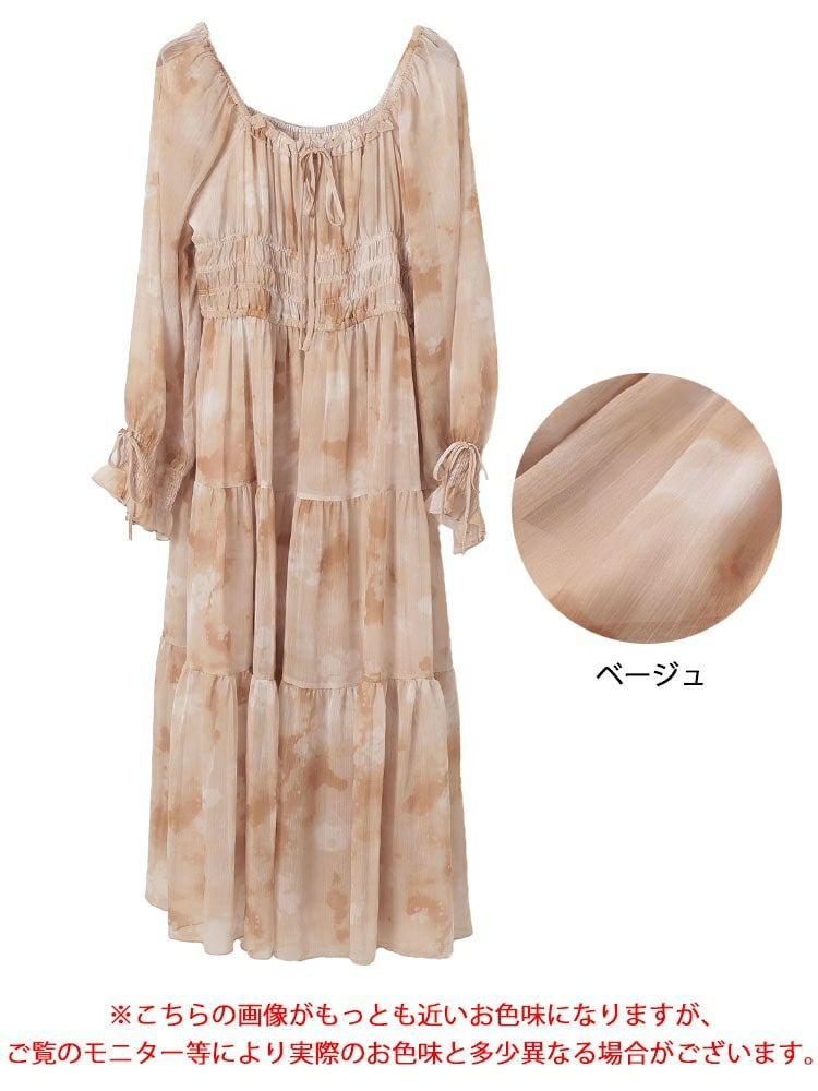 大きいサイズ レディース タイダイ柄スクエアネックティアードワンピース　goldy-1677