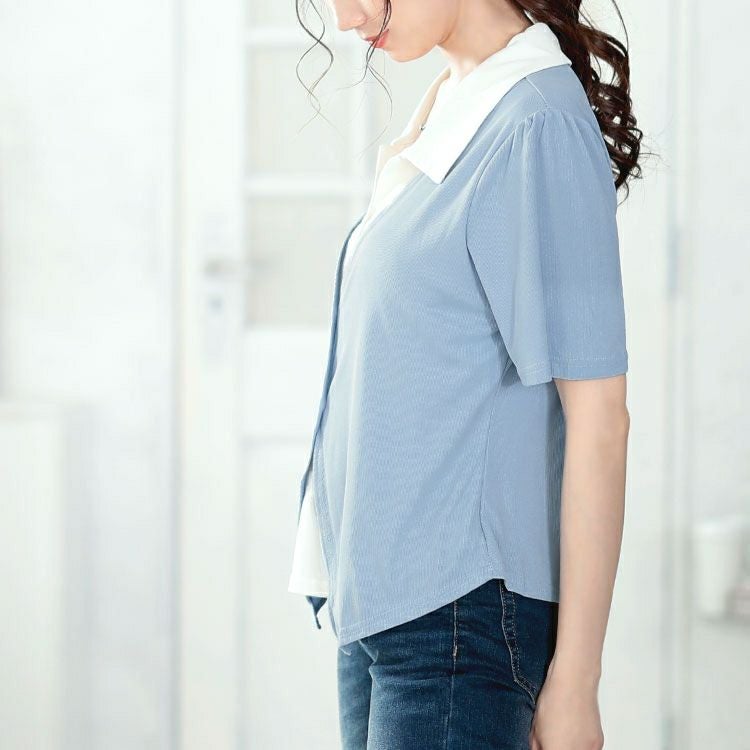 大きいサイズ レディース カーディガンレイヤード風リブカットソー　goldy-1673【メール便可】