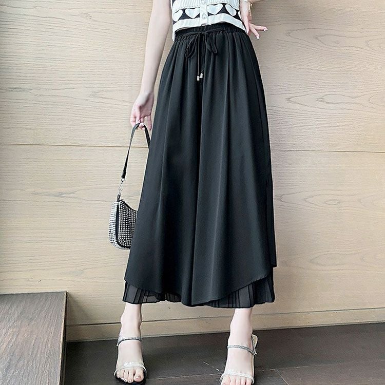 大きいサイズ レディース シフォン重ねプリーツガウチョパンツ　goldy-1670