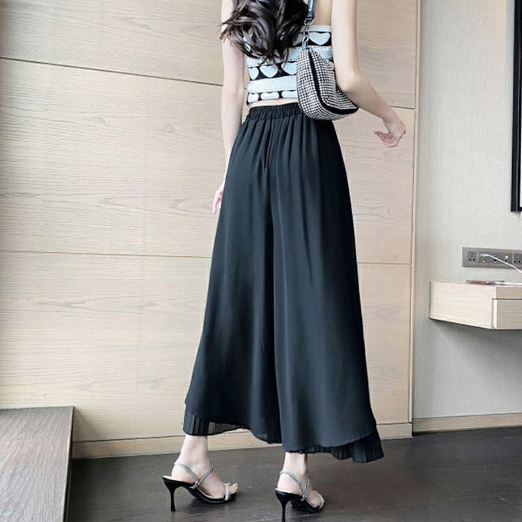 大きいサイズ レディース シフォン重ねプリーツガウチョパンツ　goldy-1670