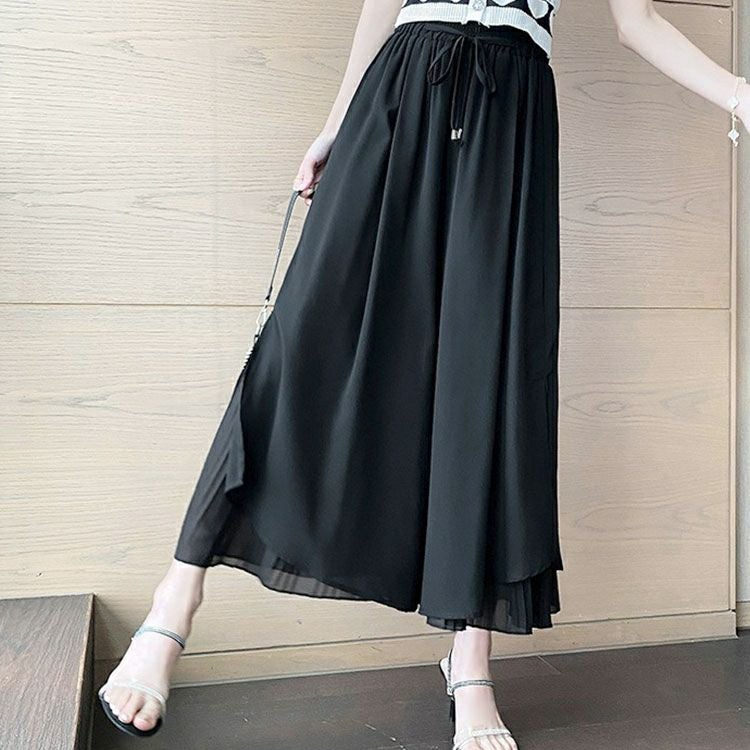 大きいサイズ レディース シフォン重ねプリーツガウチョパンツ　goldy-1670