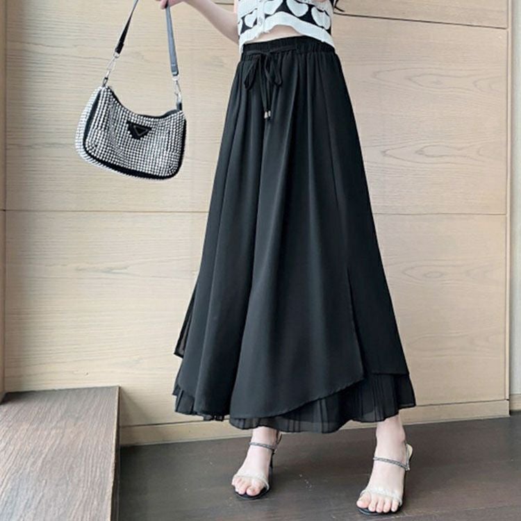 大きいサイズ レディース シフォン重ねプリーツガウチョパンツ　goldy-1670