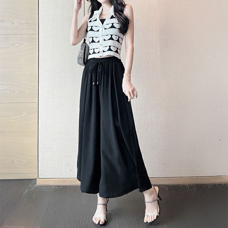 大きいサイズ レディース シフォン重ねプリーツガウチョパンツ　goldy-1670