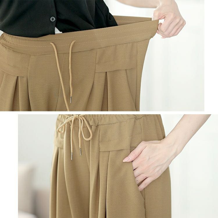 大きいサイズ レディース タックドロストワイドパンツ　goldy-1667