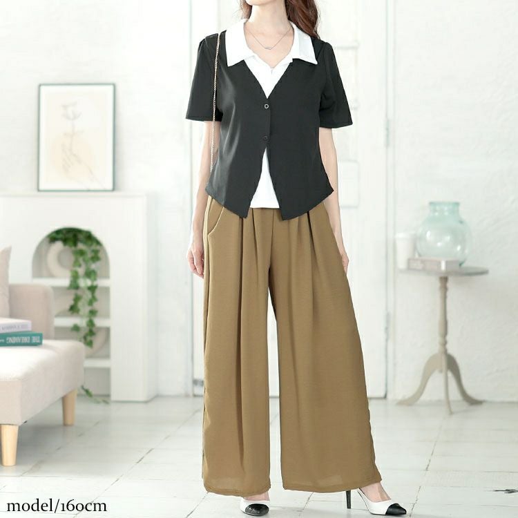 大きいサイズ レディース タックドロストワイドパンツ　goldy-1667
