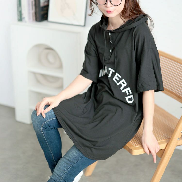 大きいサイズ レディース オーバーサイズロゴチュニックパーカー　goldy-1680【メール便可】