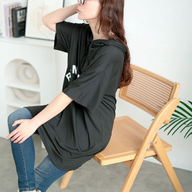 大きいサイズ レディース オーバーサイズロゴチュニックパーカー　goldy-1680【メール便可】