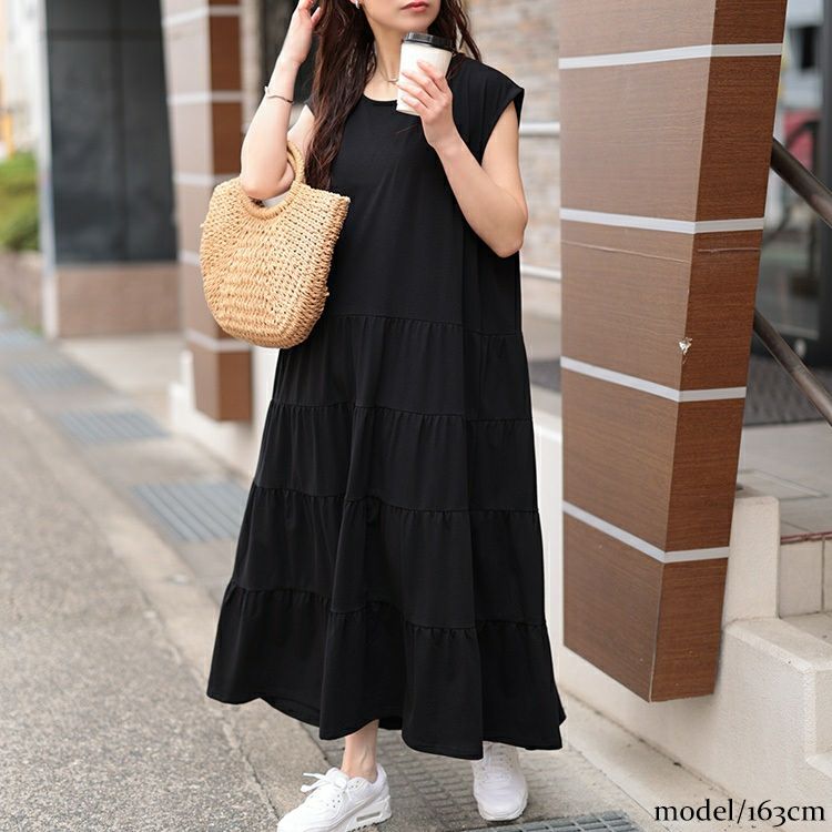 大きいサイズ レディース 接触冷感ティアードワンピース　kt-7825650
