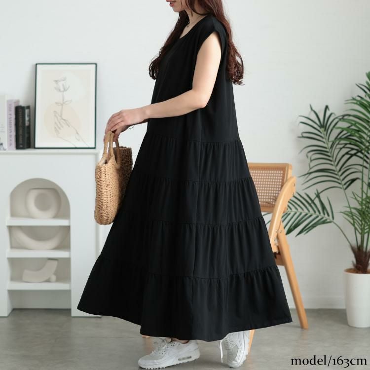 大きいサイズ レディース 接触冷感ティアードワンピース　kt-7825650 ブラック