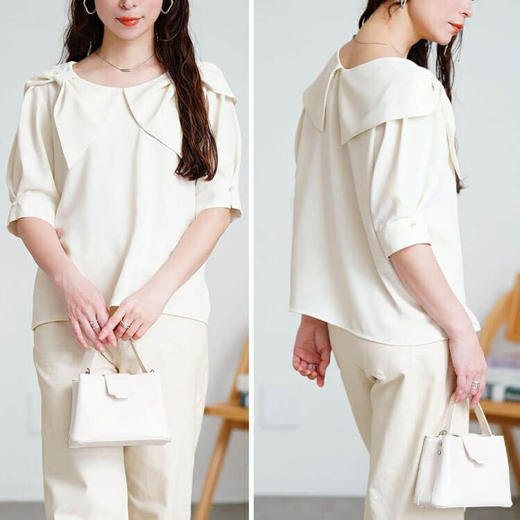 大きいサイズ レディース ビッグリボン襟ブラウス　tana-351038 【メール便可】