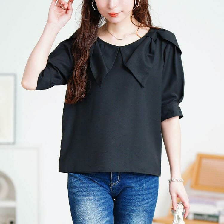 大きいサイズ レディース ビッグリボン襟ブラウス　tana-351038 【メール便可】 ブラック