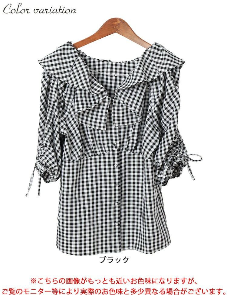 大きいサイズ レディース ギンガムチェックフリルカラーブラウス　tana-351042