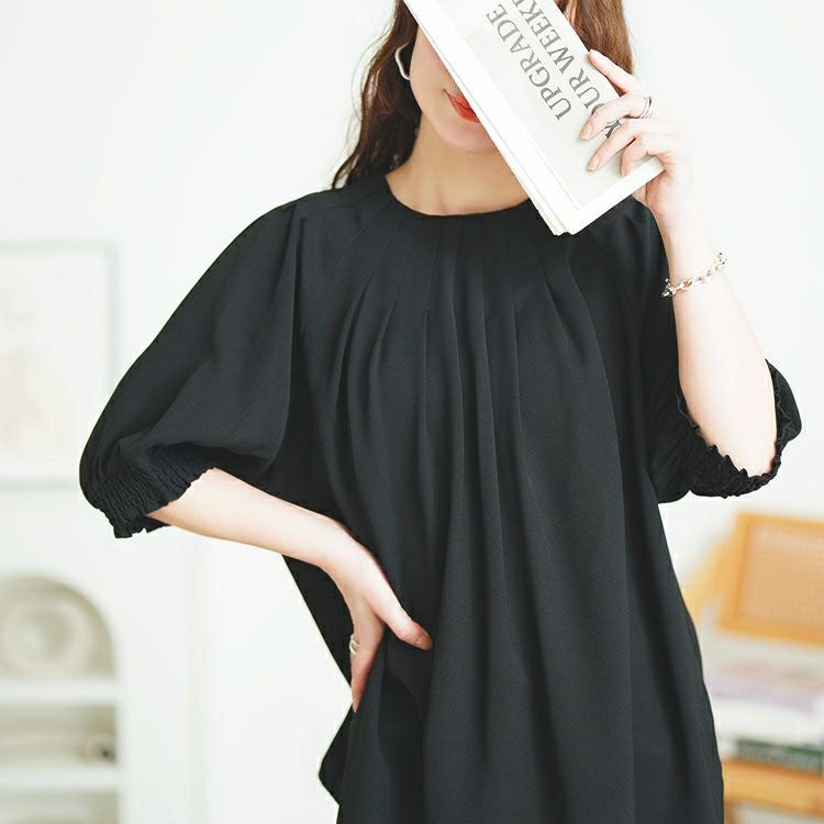 大きいサイズ レディース 胸元タックパフスリーブブラウス　tana-351040 【メール便可】