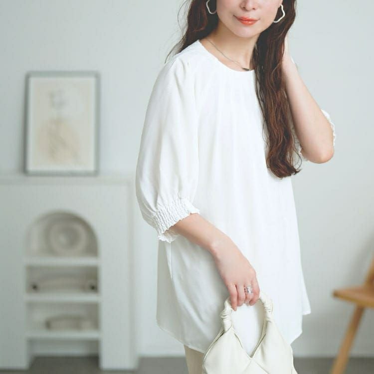 大きいサイズ レディース 胸元タックパフスリーブブラウス　tana-351040 【メール便可】