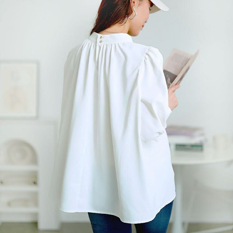 大きいサイズ レディース スタンドカラーパプスリーブブラウス　tana-351037【メール便可】