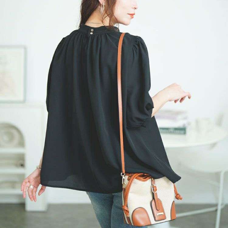 大きいサイズ レディース スタンドカラーパプスリーブブラウス　tana-351037【メール便可】