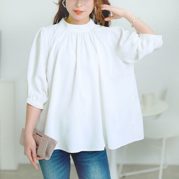 大きいサイズ レディース スタンドカラーパプスリーブブラウス　tana-351037【メール便可】 オフホワイト