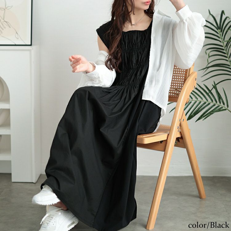 大きいサイズ レディース 接触冷感シャーリングノースリーブワンピース　kt-7825630