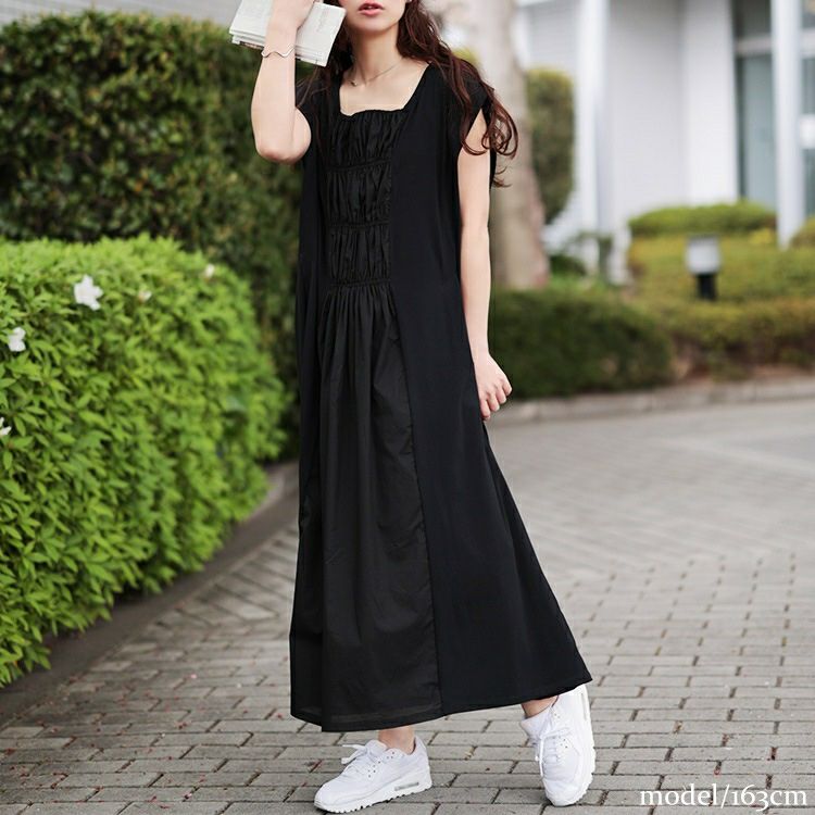 大きいサイズ レディース 接触冷感シャーリングノースリーブワンピース　kt-7825630