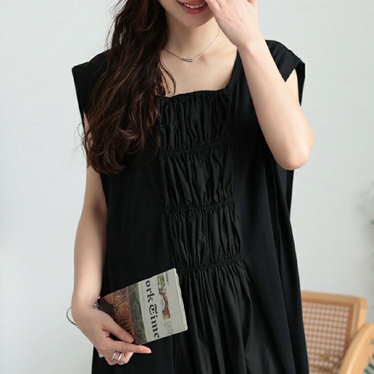 大きいサイズ レディース 接触冷感シャーリングノースリーブワンピース　kt-7825630