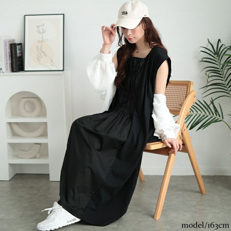 大きいサイズ レディース 接触冷感シャーリングノースリーブワンピース　kt-7825630