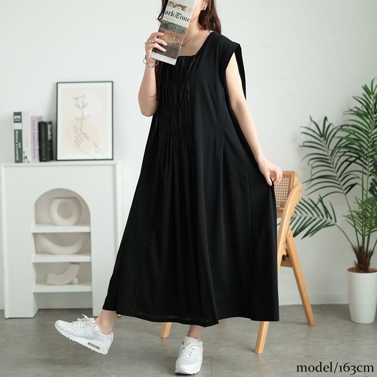 大きいサイズ レディース 接触冷感シャーリングノースリーブワンピース　kt-7825630 ブラック