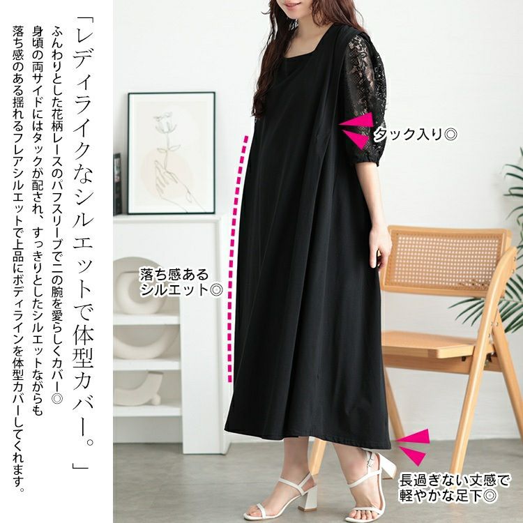 大きいサイズ レディース 接触冷感レース袖切り替えワンピース　kt-7825620